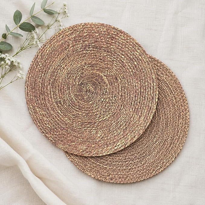 13.8" Set of 8 Brown Seagrass Woven Round Placemats - Image 8