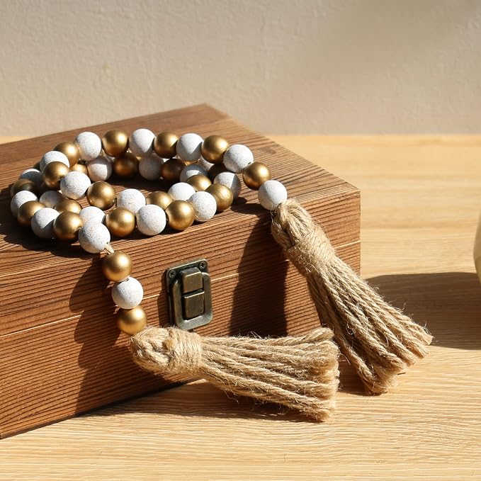 Meplait Wood Bead Garland, 39in Decorative Tassels Garland, Rustic Farmhouse - Image 3