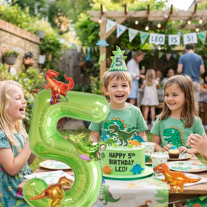 Dinosaur 5th Birthday Decorations 40 Inch Giant Green Number 5 Foil Balloon | - Image 6