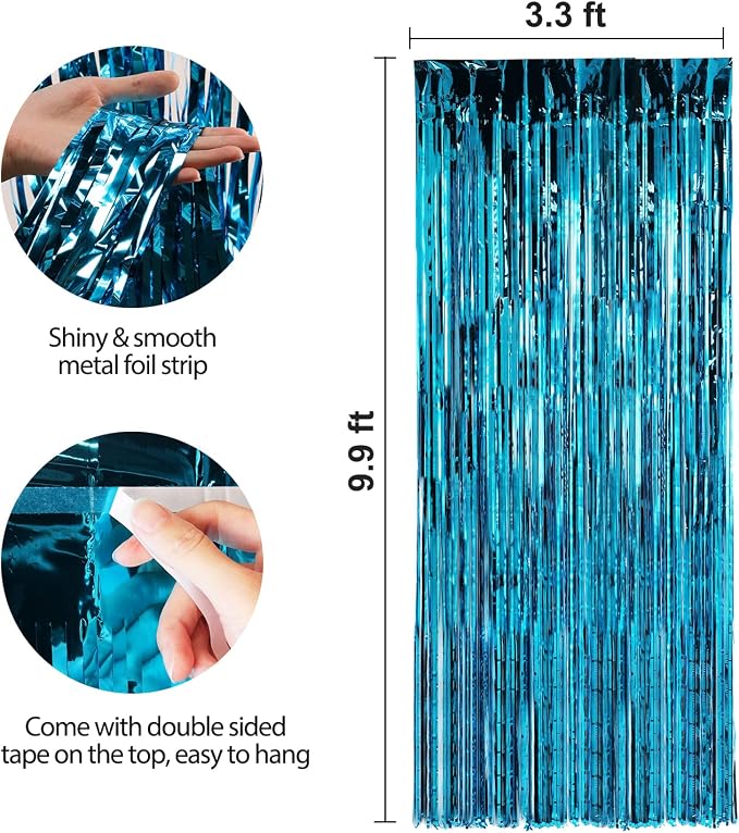 3 Pack 3.3 x 9.9 ft Aqua Blue Fringe Backdrop Streamers Party Decorations | - Image 2