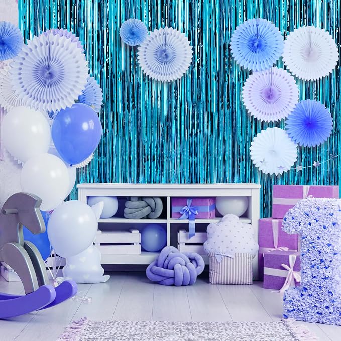 3 Pack 3.3 x 9.9 ft Aqua Blue Fringe Backdrop Streamers Party Decorations | - Image 5