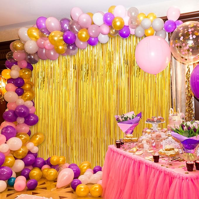 Crosize 2 Pack Gold Party Streamers Backdrop, 3.3 x 9.9 ft | Tinsel Foil Fringe - Image 4