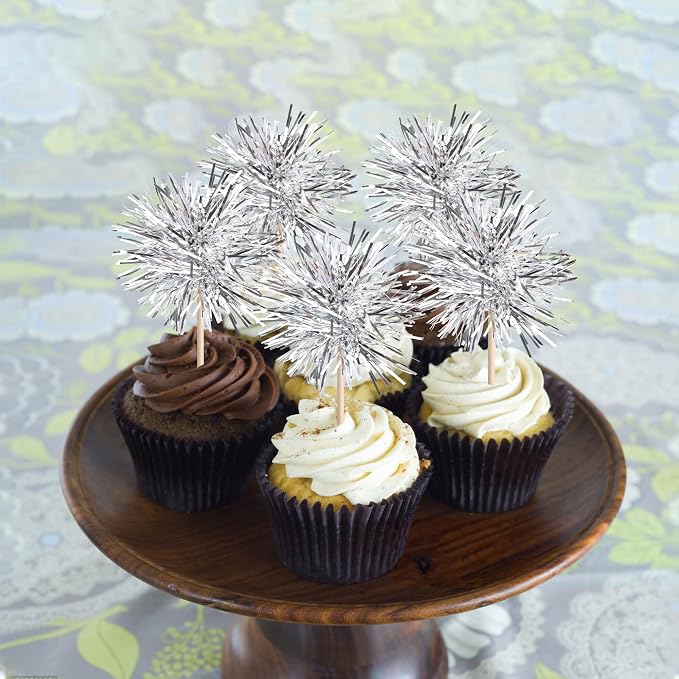 40 PCS Foil Firework Cupcake Toppers Fireworks Cupcake Picks Sparkle Tinsel - Image 6