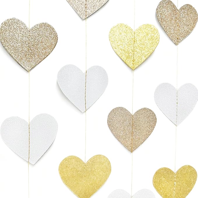 Heart Party Decorations Glitter Gold Champagne Gold White Paper Love Heart - Image 5