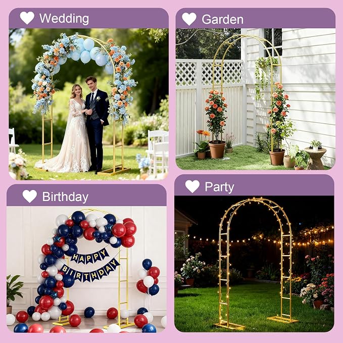 6.6FT Metal Wedding Arch Backdrop Stand Gold Arbor Frame - Image 6