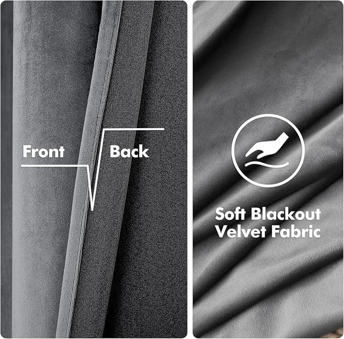 MIULEE Velvet Curtains Grey 52 x 84 Inch Length Set of 2 | Grommet Drapes - Image 3