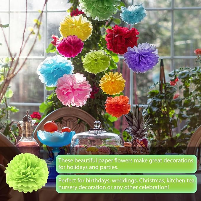 Qimoo 20pcs Fruit Green Paper Pom Poms Decorations, DIY Tissue Paper Flowers - Image 4