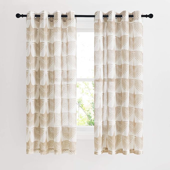 KGORGE Natural Linen Curtains 2 Panels- Taupe 52“W x 72" L Semi Sheer Geometric by KGORGE