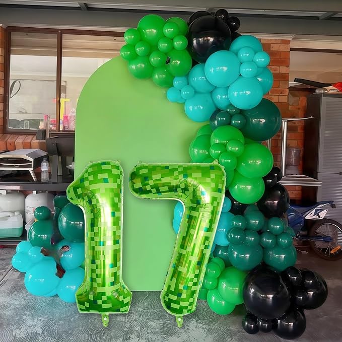 17th Birthday Balloons for Boys, Large Lime Green Pixel Number 17 Balloon - Image 5