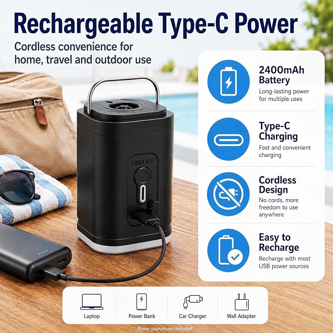TeSabMi Mini Electric Air Pump for Inflatables, Rechargeable Portable Pump | - Image 6