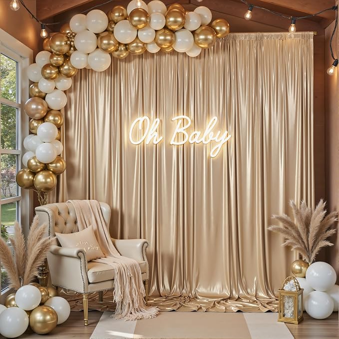 gogoparti 20x12FT Champagne Sequin Backdrop Curtain-4 Panels of 5x12FT - Image 5