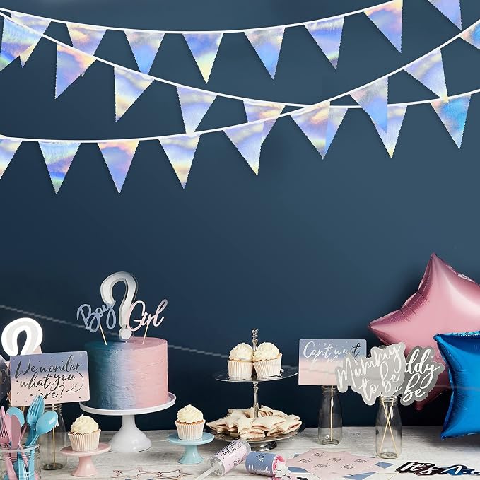 33Ft Iridescent Party Decoration Holographic Fabric Triangle Pennant Banner - Image 3