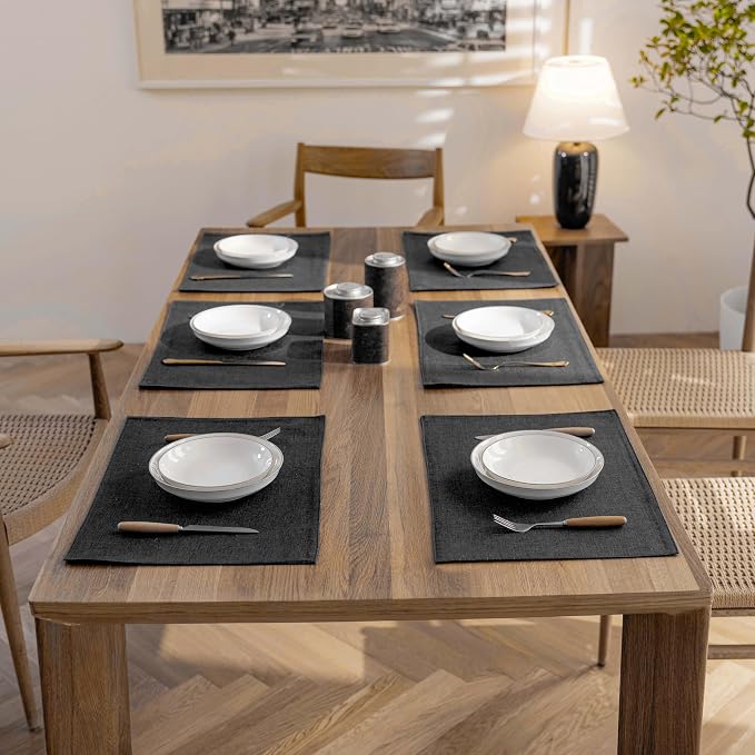 Demetex Cloth Placemats Set of 6 Black Stain Resistant Place Mats Oil Proof - Image 6