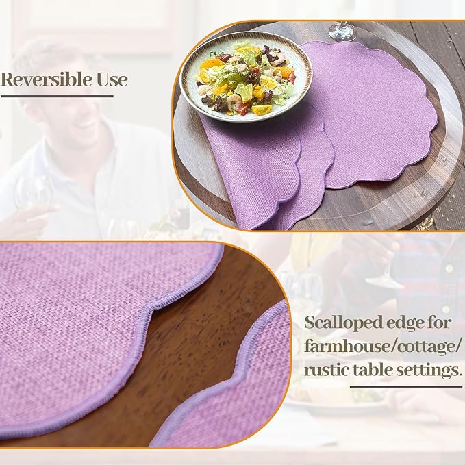 AHHFSMEI Round Faux Linen Placemats Set of 8 Heat Resistant Non-Slip Stain - Image 5