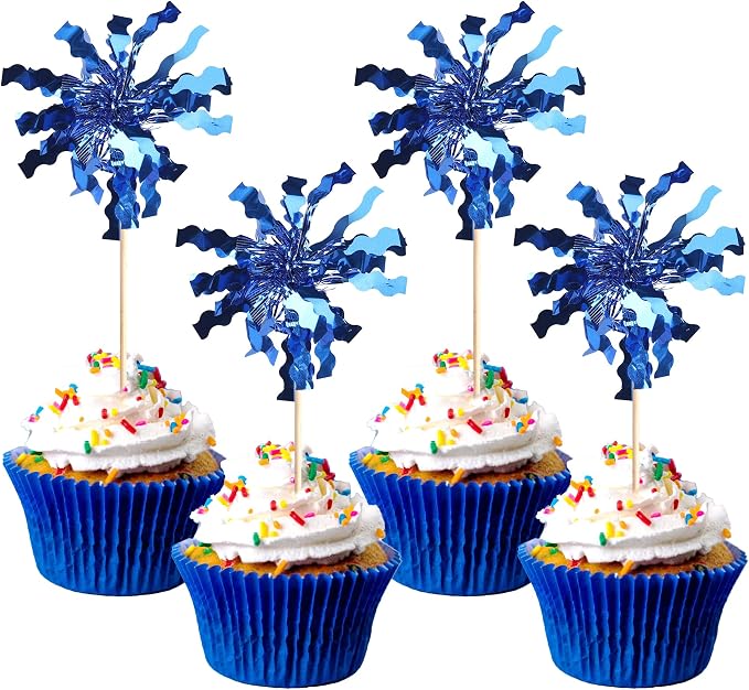 30 PCS Foil Firework Cupcake Toppers Sparkle Tinsel Cupcake Picks Happy by ZHUOWEISM