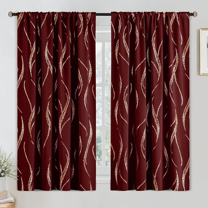 Yakamok Blackout Curtains 63 inch Length Living Room Thermal Insulated Gold - Image 3