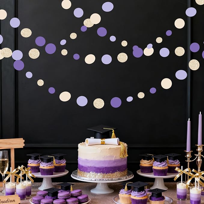 Champagne Gold Purple Cream Nude Polka Dots Garland Lavender Hanging Paper - Image 9