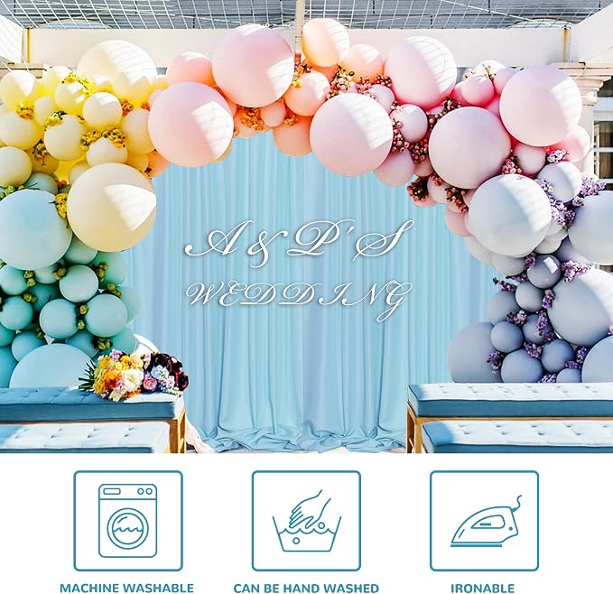 Baby Blue Backdrop Curtain for Baby Shower Parties Light Blue Photo Curtains - Image 3