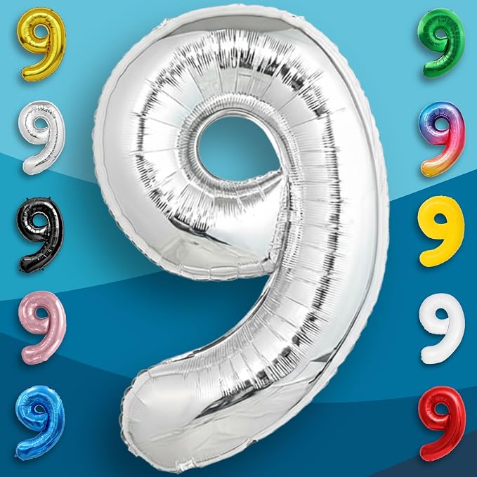 Silver Number Balloon 9 Mylar Foil Balloons 40 inch - Image 2