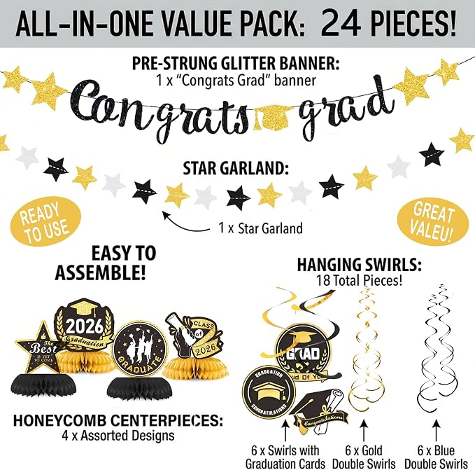 2026 Graduation Decorations, Congrats Grad Banner Gradutaion Centerpieces Grad - Image 2