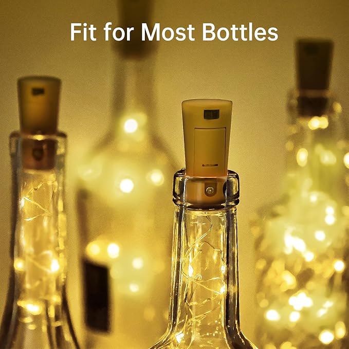 Aluan Wine Bottle Lights with Cork, Christmas Lights 10 Pack 20 LED Mini Fairy String Light, Waterproof Battery Operated Cork Lamp for Liquor Bottles Party Bar Wedding Table Decoration, Warm White