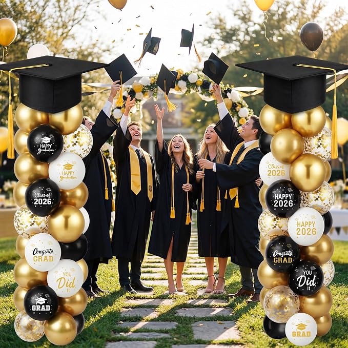 Thenshop 2 Sets Graduation Balloon Column Stand Kit 2026- Black Gold Balloon - Image 5