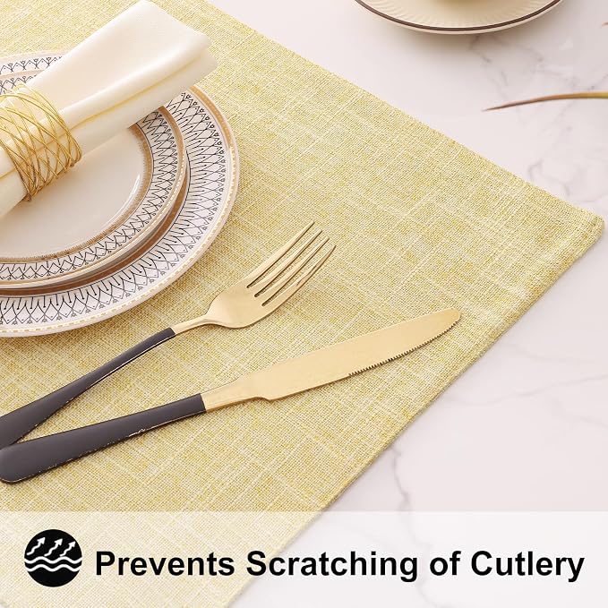 Faux Cotton Linen Placemats Set of 8, Cloth Washable Farmhouse Dining Table Mats - Image 4