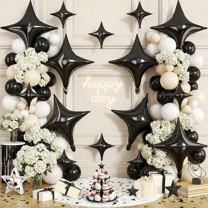 Black Star Balloons, 26 Inch and 10 Inch Black Stars Shaped Balloon - Image 4