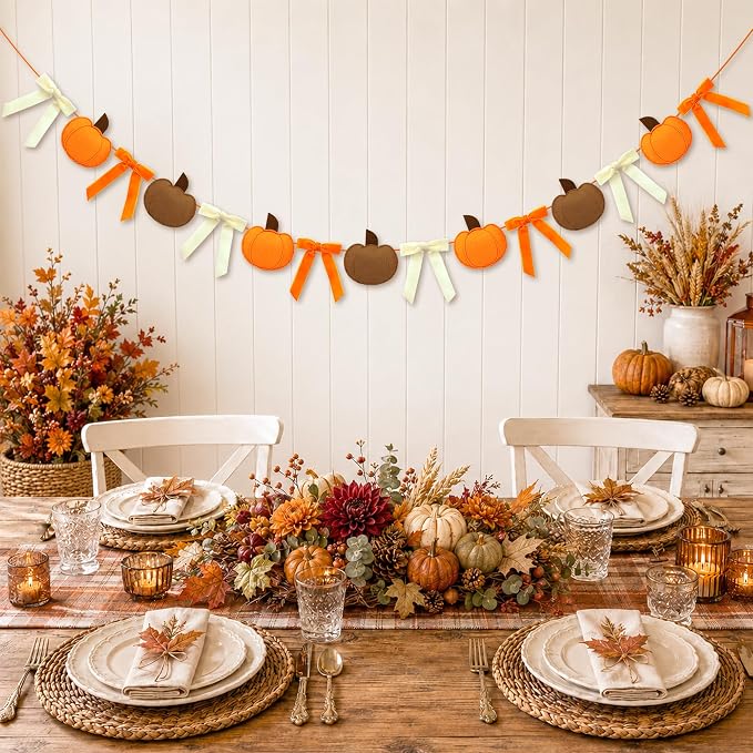 Fall Thanksgiving Felt Pumpkin & Bow Garland - Image 4