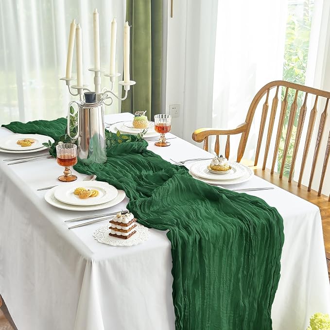 IVAPUPU 2 Pcs Cheesecloth Table Runner - 10ft Emerald Green Boho Gauze Cheese - Image 8