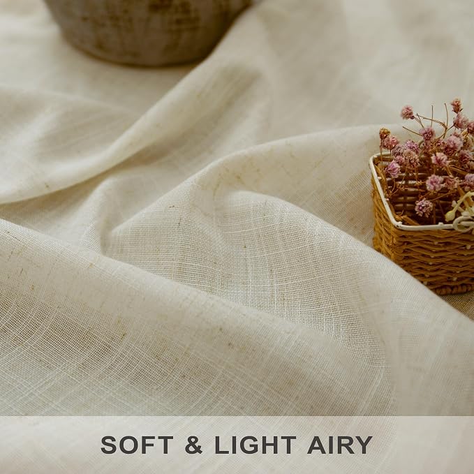 Birch Beige Linen Curtains 92 Inch Length 2 Panels Back Tab Light Filtering - Image 3