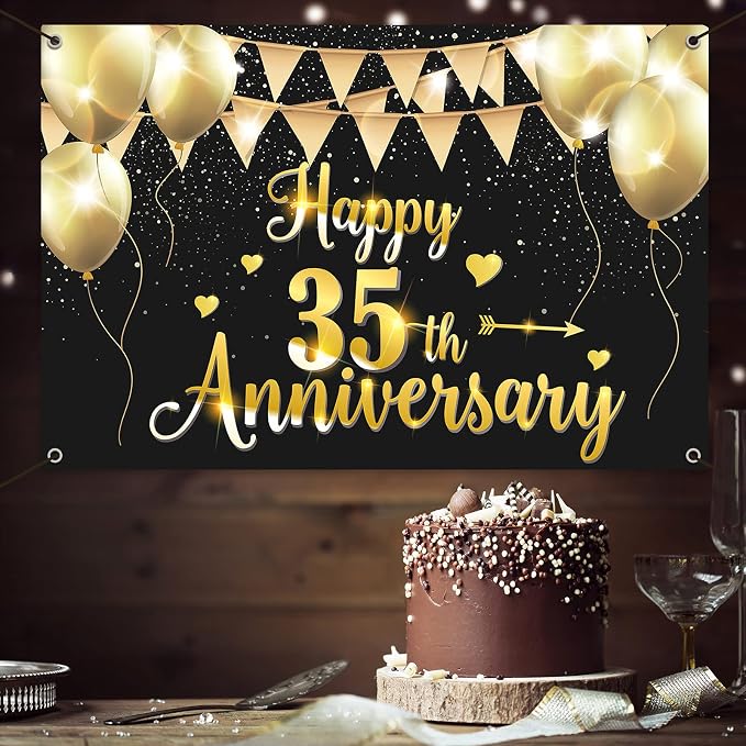 HAMIGAR 6x4ft Happy 35th Anniversary Banner Backdrop - Image 5