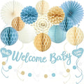 Dusty Blue Baby Shower Decorations Boy, Pre-Strung, Honeycomb Balls, Paper by Aonor
