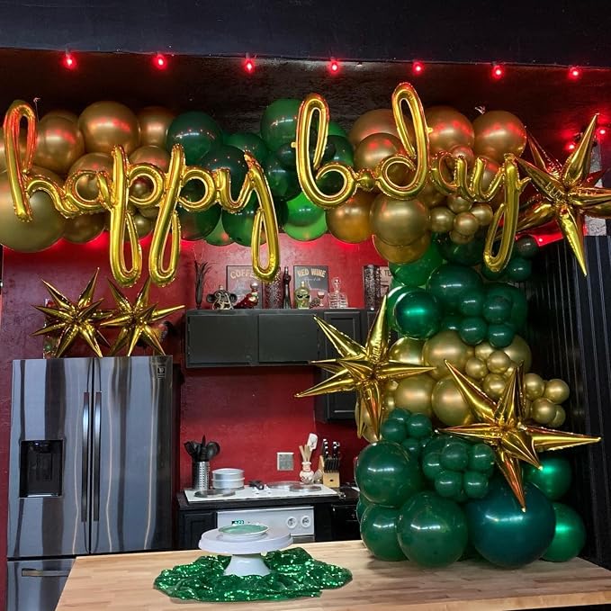 201Pcs Green and Gold Balloon Arch Kit, Explosion Star Emerald Dark Green - Image 3
