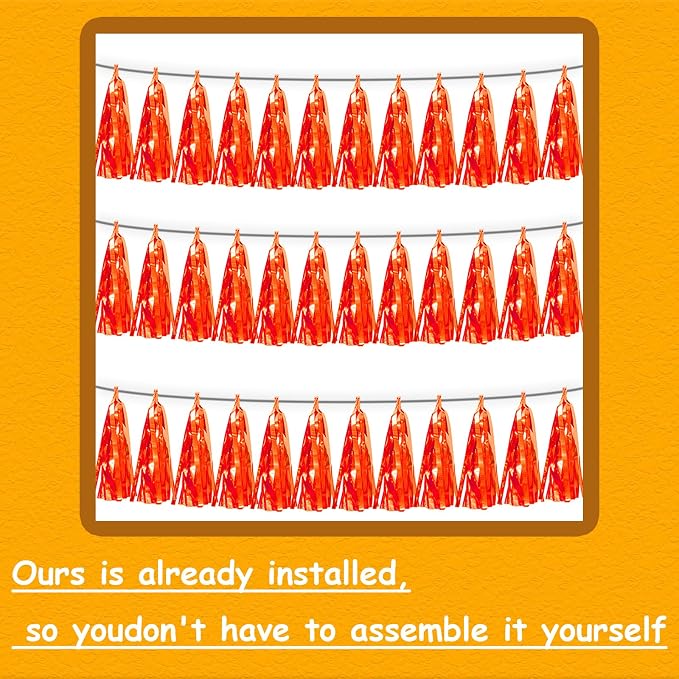 3P Orange Tassel Banner Garland Metallic Foil Fringe Banner Tinsel Tassels - Image 3