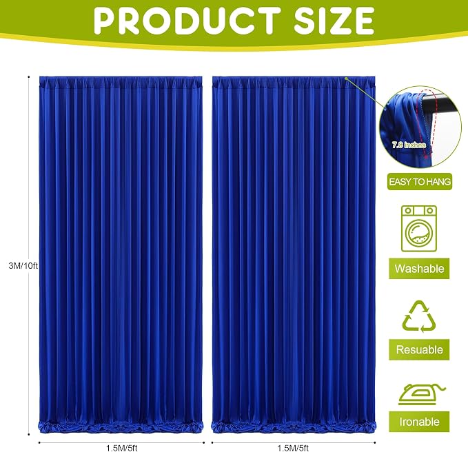 Royal Blue Backdrop Curtain for Parties Backdrop Drapes 10x10FT | Wrinkle Free - Image 2