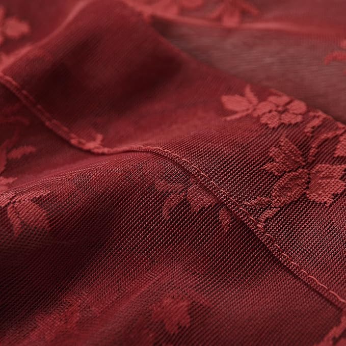 Kotile Burgundy Floral Sheer Curtains - Image 8