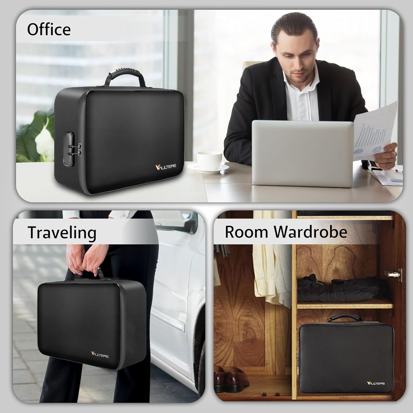 Fireproof Document Bag with Lock - 2000°F Heat Resistant & Waterproof Document Bag with 3 Layers, Portable Fire Proof File Box for Documents, Laptop, Passports & Certificates - Home & Travel - Black