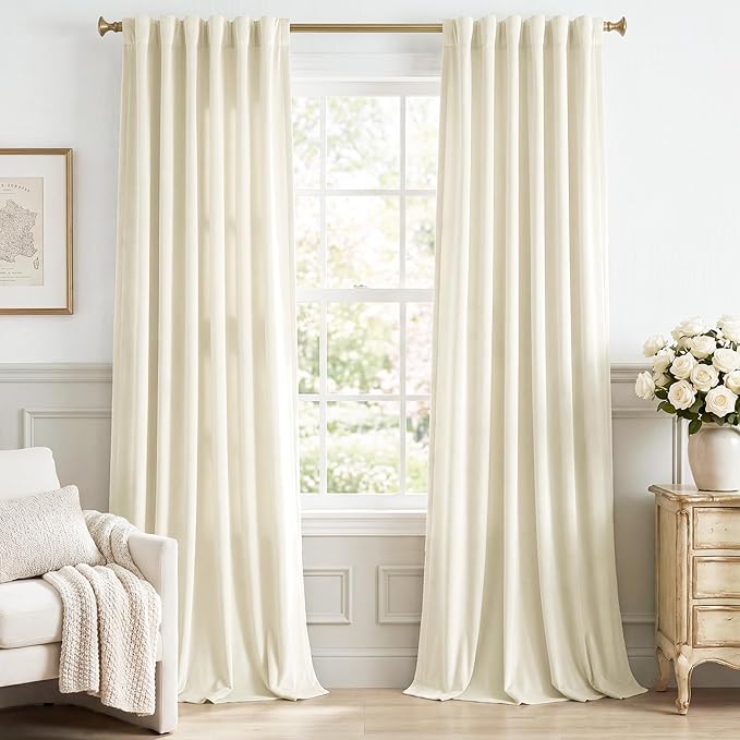Ivory White Velvet Curtains for Nursery Back Tab, W62 x L84, Back tab Drapes by StangH
