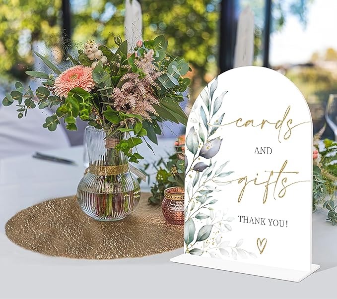Acrylic Wedding Signs, Greenery Theme Cards and Gifts Sign, Wedding Reception Signage, Bridal Shower Table Decor with Stand, Engagement, Anniversary, Newlywed Events and Parties Supplies, 17