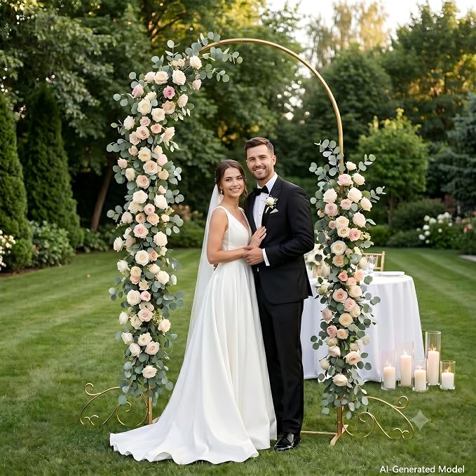 6.6FT Gold Metal Arch Backdrop Stand, Curved Wedding Arch - Image 3