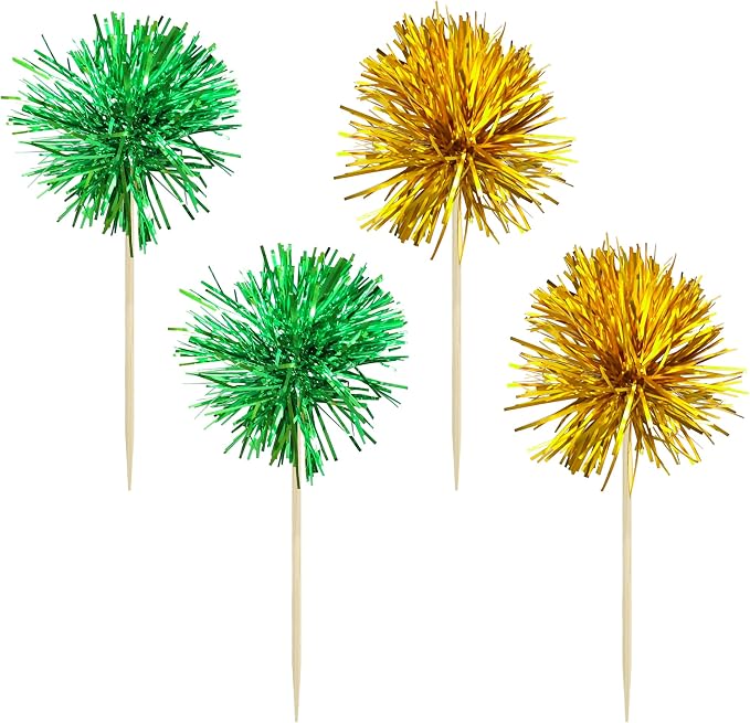 Gyufise 30Pcs Foil Firework Cupcake Toppers Sparkle Tinsel Cake Toppers Tinsel - Image 3