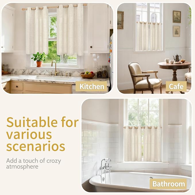 YoungsTex Linen Kitchen Window Curtains 40 Inch Length 2 Panels | Short Semi - Image 2