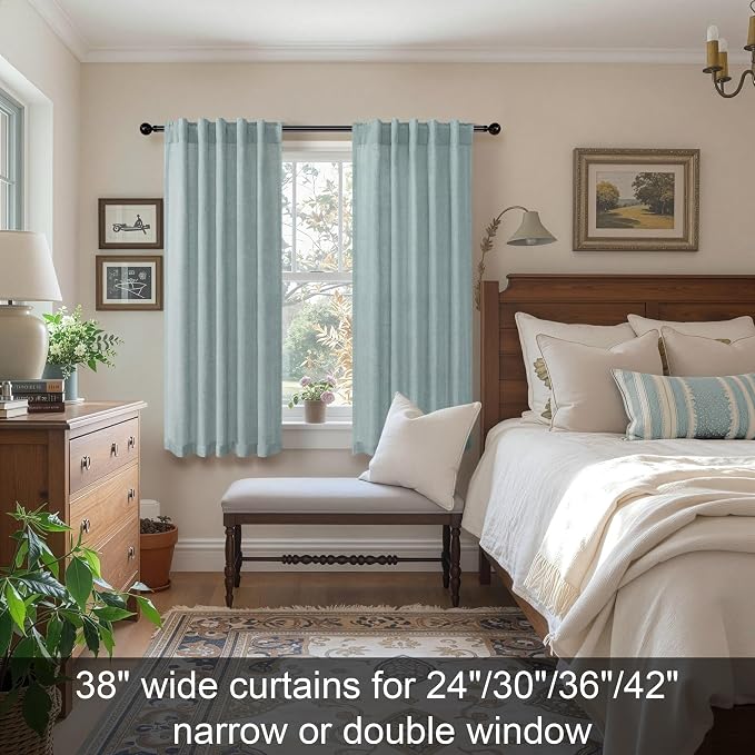 Seafoam Curtains 38 Inch Width for Kitchen 2 Panel Back Tab Rod Pocket Semi - Image 2
