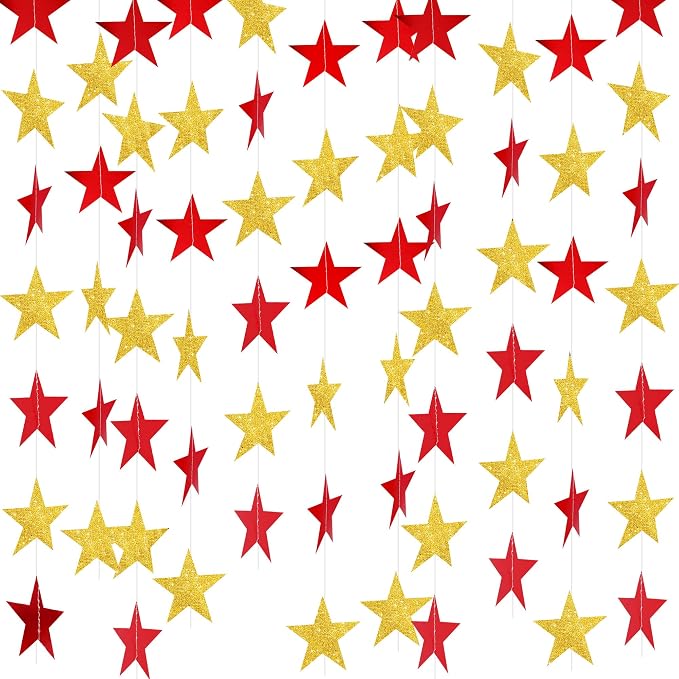 BEISHIDA Gold Red Star Garland Decor Twinkle Star Banner Backdrop 2026 by Beishida