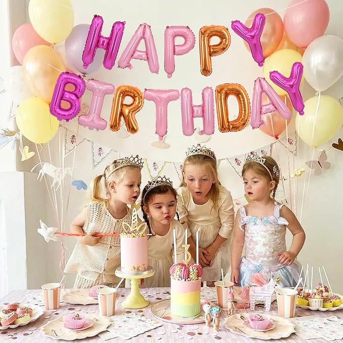 TONIFUL Pink Orange Happy Birthday Balloons Banner Decor - Image 5