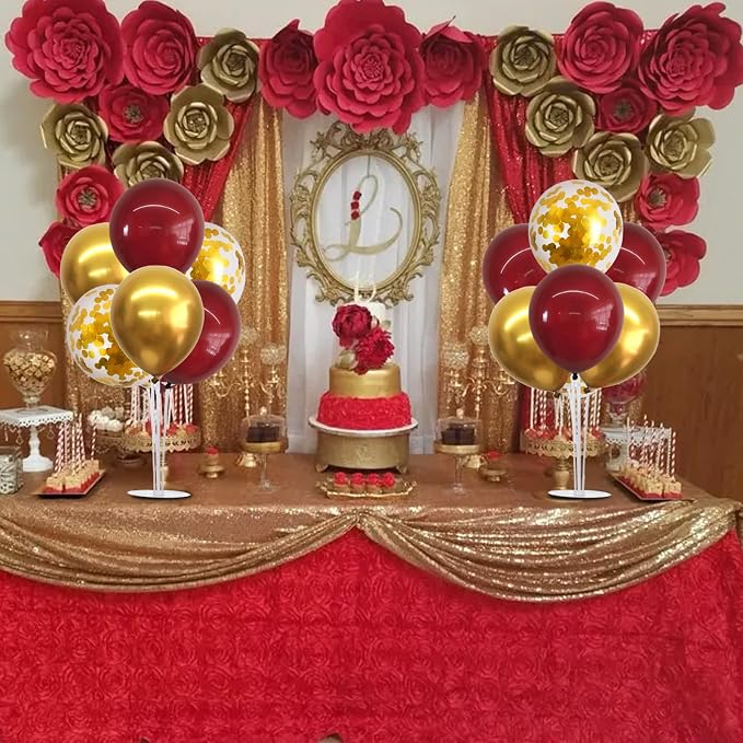 TONIFUL 4Set Burgundy Red Gold Balloon Stand Balloon Centerpieces - Image 5