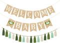 Baby Shower Burlap Pennant Banner Flag Felt Welcome Baby Sign Ombre Sage Green by pinkblume
