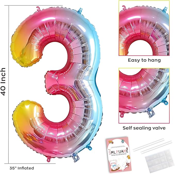 40 Inch Number Balloons 0-9 Rainbow Gradient Large Number 3 Balloons, Digital - Image 3