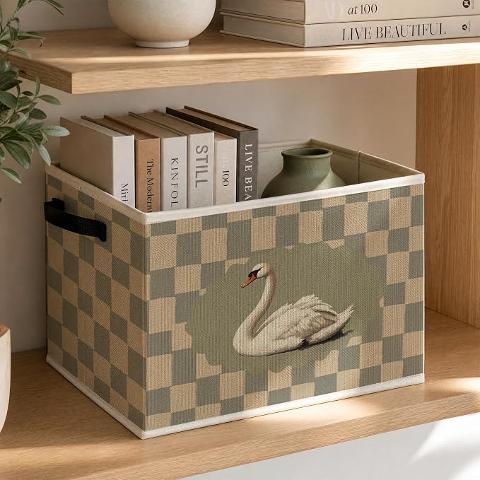 Vintage Swan Checkered Foldable Storage Bins Box - Image 3